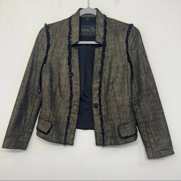 Rachel Zoe women’s metallic Blazer Fringe brown/gold 2 single button - Picture 1 of 6